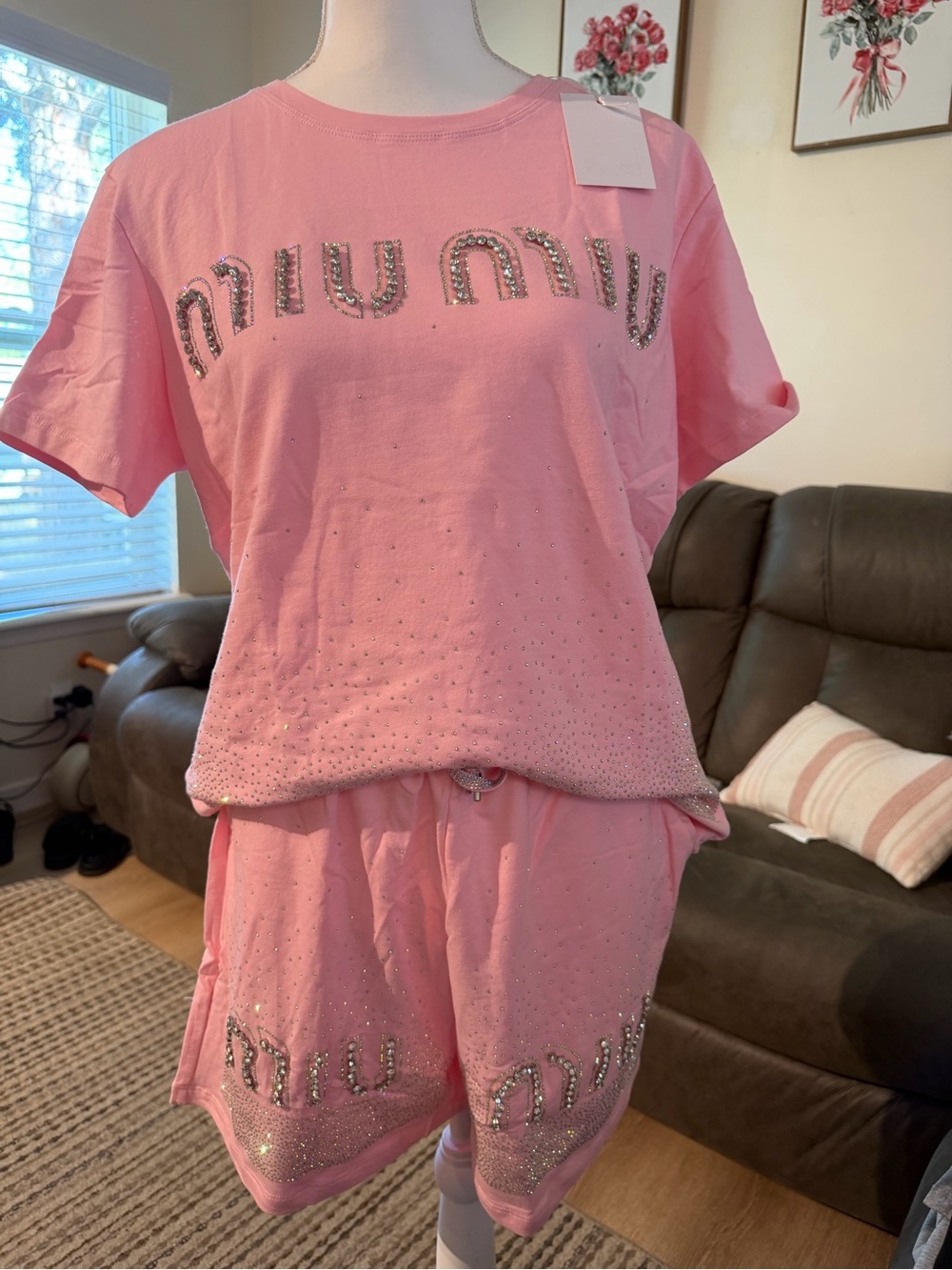 Pink Embellished Women's Lounge Set
